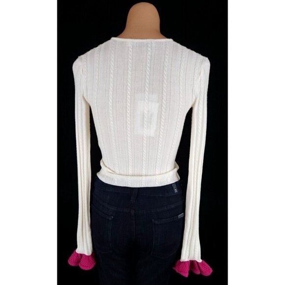JW Anderson Ruffle-Detail Knitted Cardigan XXS Womens Off-White Pink NWT - Picture 7 of 16